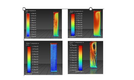 Simulation view of coolant-temperature contours in transformer equipment